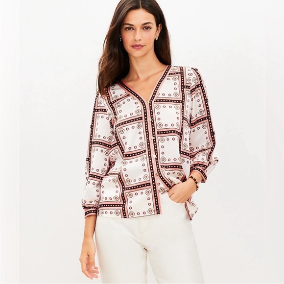 Loft windowpane V-neck button blouse - Picture 12 of 16